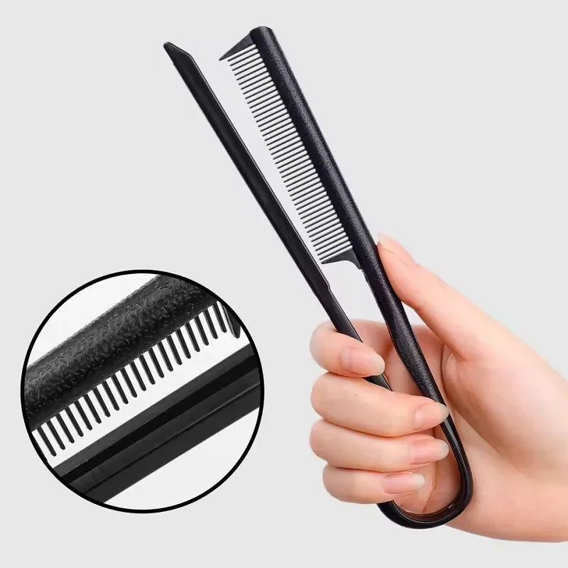 2-Piece V-Shape Flat Comb and Haircutting Scissors Set — Salon Hair Styling Tool