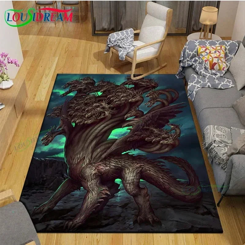 3D Mythical Beast Printed Area Rug Anti-Slip Polyester Carpet for Living Room, Kids Bedroom & Yoga Mat — Multiple Sizes (23.6×15.7–90.5×63 in / 60×40–230×160 cm)