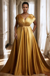 Plus Size V-Neck Sleeveless Draped Maxi Dress – Empire Waist Formal Evening Gown for Wedding & Cocktail