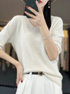 Women’s V-Neck Merino Wool Half-Sleeve Pullover – Lightweight Spring/Summer Knit Top