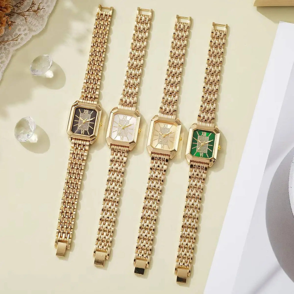 Women's Rectangle Quartz Watch – Stainless Steel Strap, Roman Numeral Dial, Fashion Casual