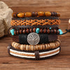 6-Pack Red & Black Handmade Wrap Leather Bracelets with Wood Beads - Adjustable Unisex Boho Bangle Set