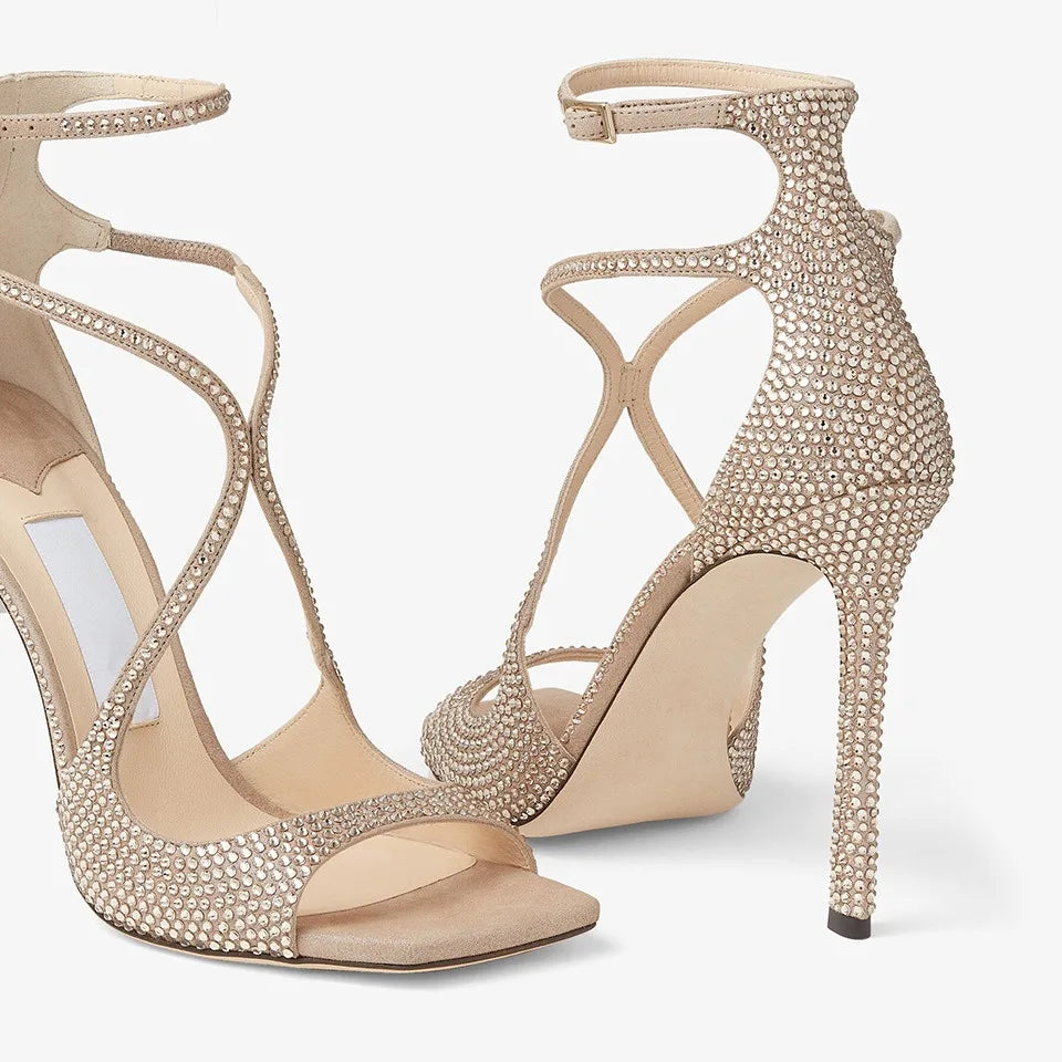 Women's Summer High Heel Open-Toe Sandals – Thin Heels Party Dance Shoes, EU 34–48 (8cm+ Heel)