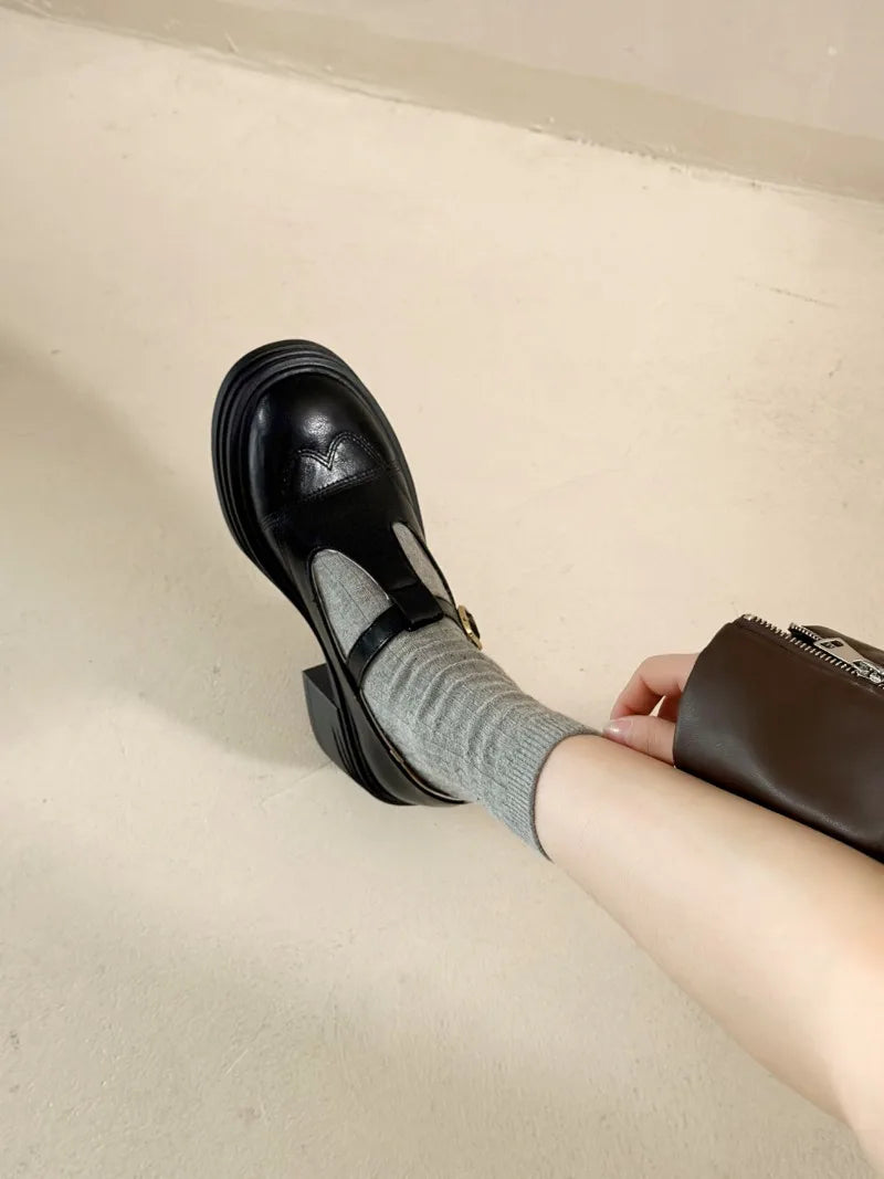 Women's T-Strap Mary Jane Pumps Chunky Square Heel 2–3 in (5–8 cm) Platform PU Round-Toe Buckle