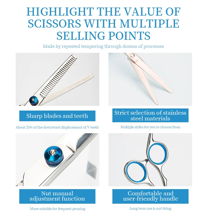 Professional Barber Hair Cutting Scissors Stainless Steel Hairdressing Shears for Salon & Home (3 Styles)