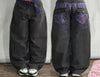 Harajuku Y2K Embroidered Baggy Wide-Leg Jeans for Women - Washed Distressed Low Waist Casual Hip-Hop Gothic