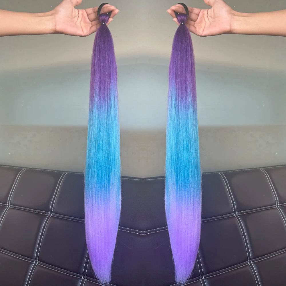 Long Straight Synthetic Ponytail Extension with Elastic Tie – Colorful Braided Hairpiece for Women