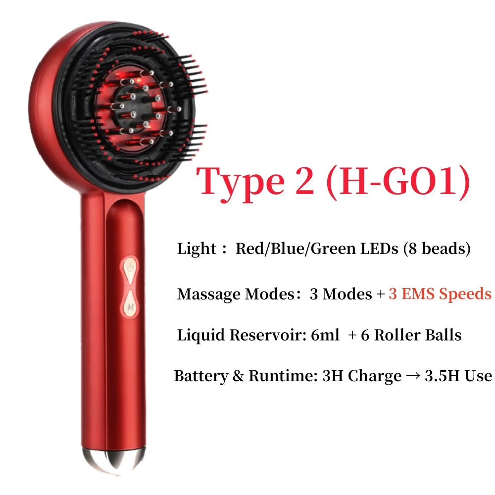 Electric Scalp Massage Comb — 630nm Red Light LED Hair Growth Massager with 6ml Oil Applicator, Anti-Hair Loss