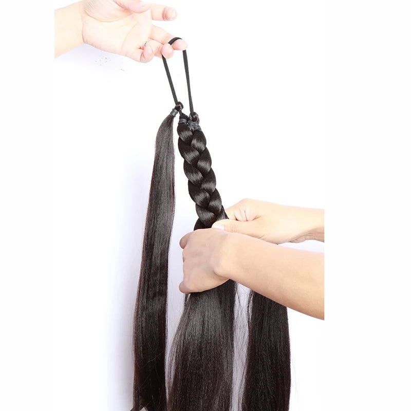 30-Inch (76 cm) Synthetic Long Braided Ponytail Hair Extension Heat-Resistant Box Braid for Women