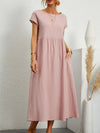 Women's Cotton-Linen Maxi Dress, Short Sleeve O-Neck Loose Sundress with Pockets, Vintage Harajuku Y2K