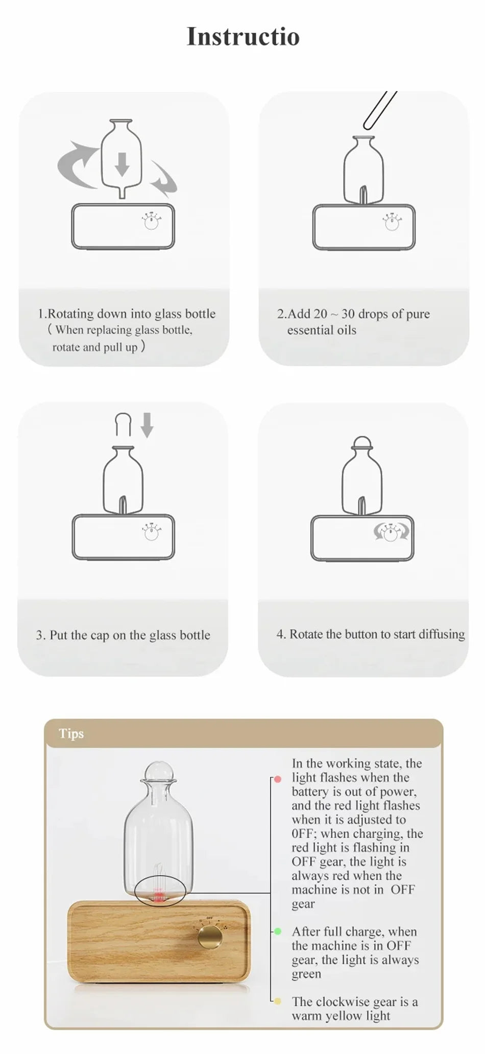 Glass Essential Oil Diffuser with Wood Grain Base — 2600mAh Nebulizer Aromatherapy for Home & Office