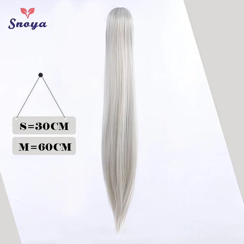 Snoya Clip-In Long Straight Ponytail Extension 60 cm / 30 cm (23.6 in / 11.8 in) Heat-Resistant Synthetic Claw Clip for Cosplay, Red, Purple, Pink, Blue