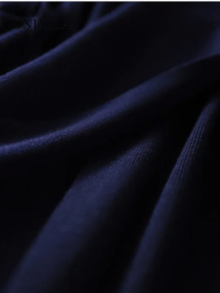 Women's Autumn Winter V-Neck Knit Wrap Dress — Korean Style Elegant A-Line Midi Sweater Dress