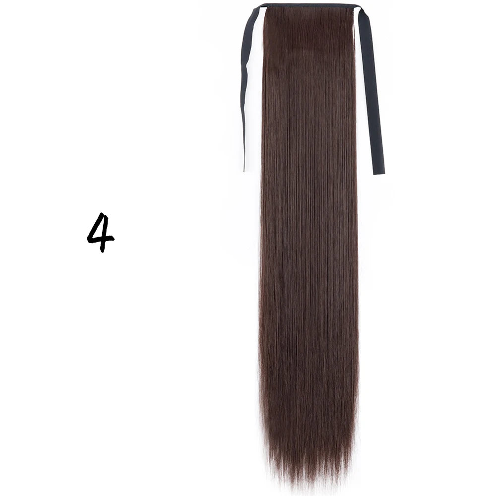 Wrap-Around Clip-In Ponytail Hair Extension 22-34 in (56-86 cm) Long Straight Heat-Resistant Synthetic Blonde Brown