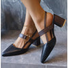 Women's Pointed Toe Chunky Square Heel Sandals – Buckle Strap PU Dress Heels (5–8 cm / 2.0–3.1 in) for Office, Wedding & Casual