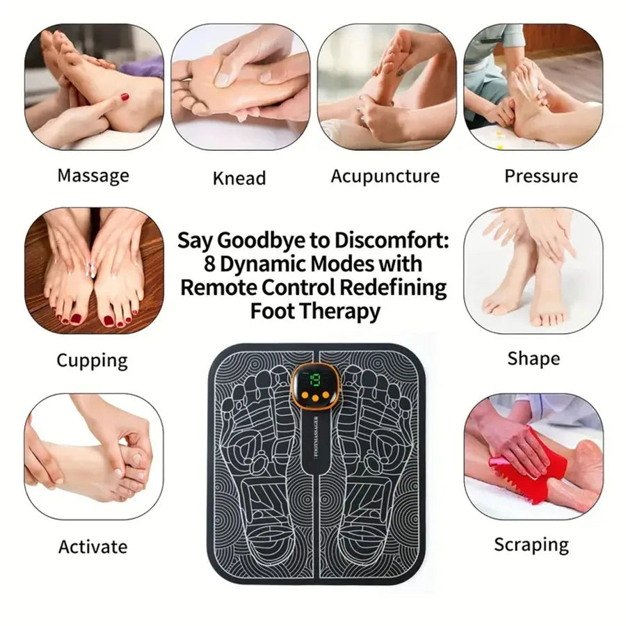 EMS Foot Massager Pad with LCD Display & Remote — Foldable Waterproof PU Foot, Back & Leg Massager