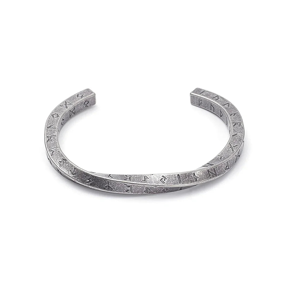 316L Stainless Steel Mobius Cuff Bracelet - Viking Runes Nordic Pagan Talisman, Unisex
