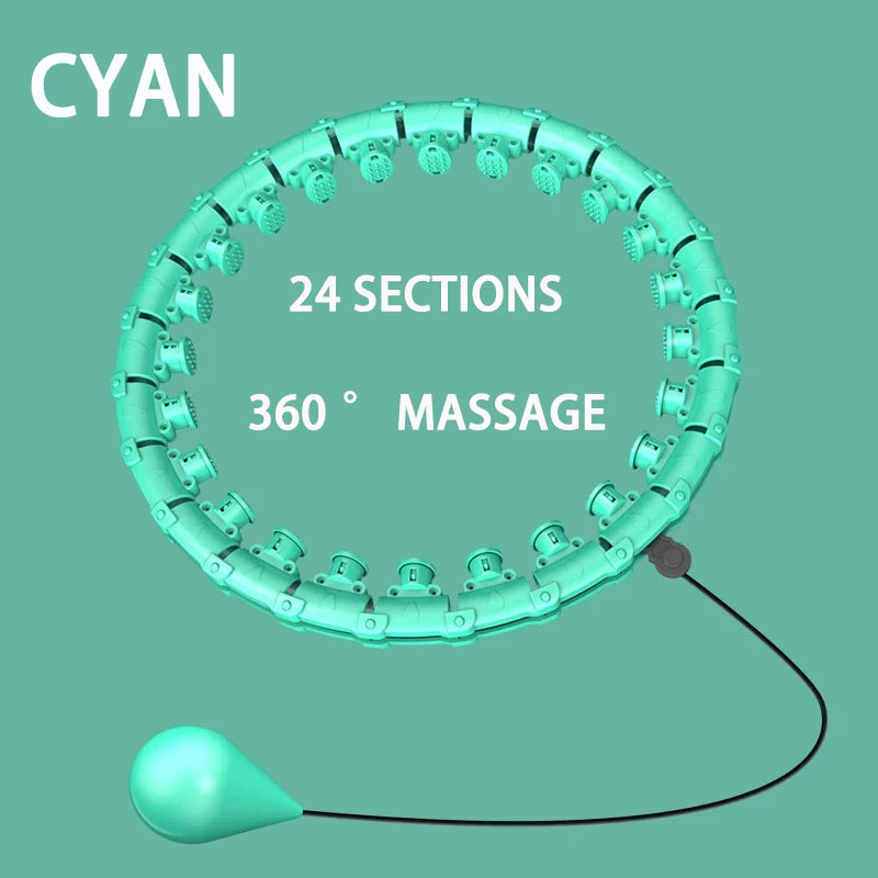 Adjustable Weighted Hula Hoop - 24-Segment Fitness Hoop with Silicone Gravity Ball, Fits up to 47 in (120 cm) Waist, Silent Massage Rollers for Home Workout