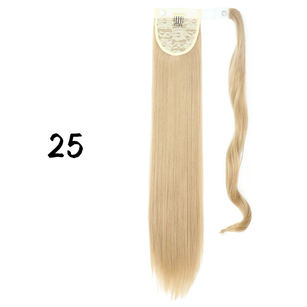Wrap-Around Clip-In Ponytail Hair Extension 22-34 in (56-86 cm) Long Straight Heat-Resistant Synthetic Blonde Brown