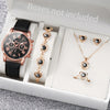 5/6-Piece Women's Quartz Leather Strap Watch Set with Heart Rhinestone Charm - Analog Fashion Wristwatches (Box Not Included)