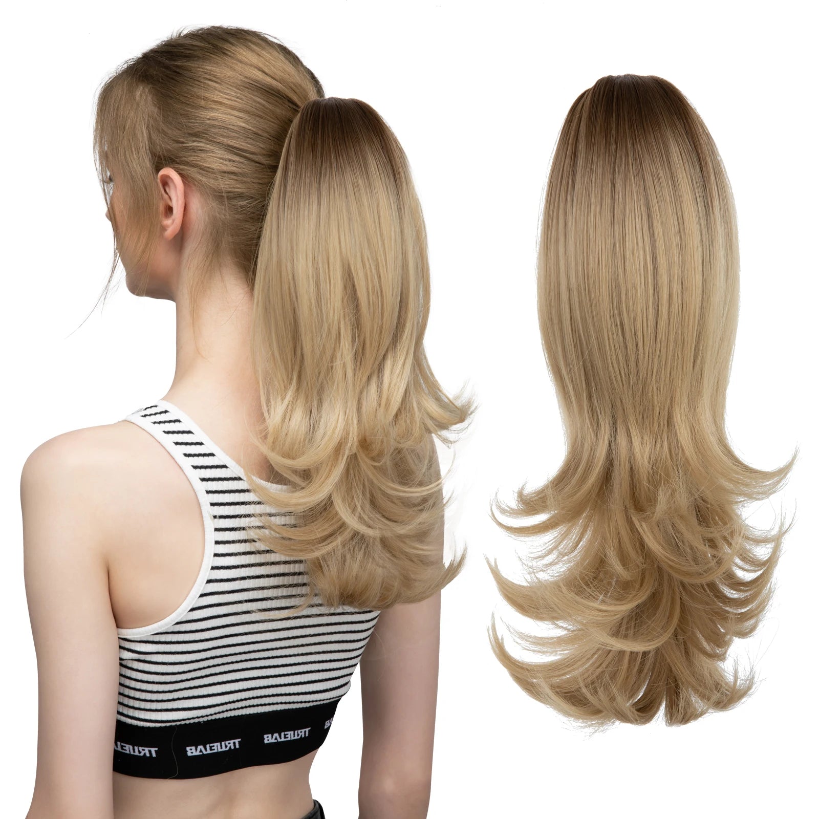 SARLA Clip-In Wavy Ponytail Extension 14 in (35 cm) - Synthetic High-Temp Fiber with Claw Clip & Elastic Band