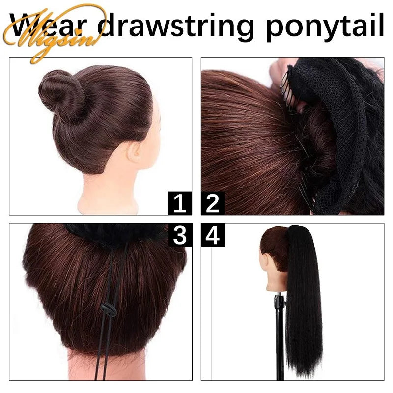 WIGSIN 22-Inch (56 cm) Synthetic Yaki Straight Puff Ponytail Clip-In Drawstring Hair Extension for Women