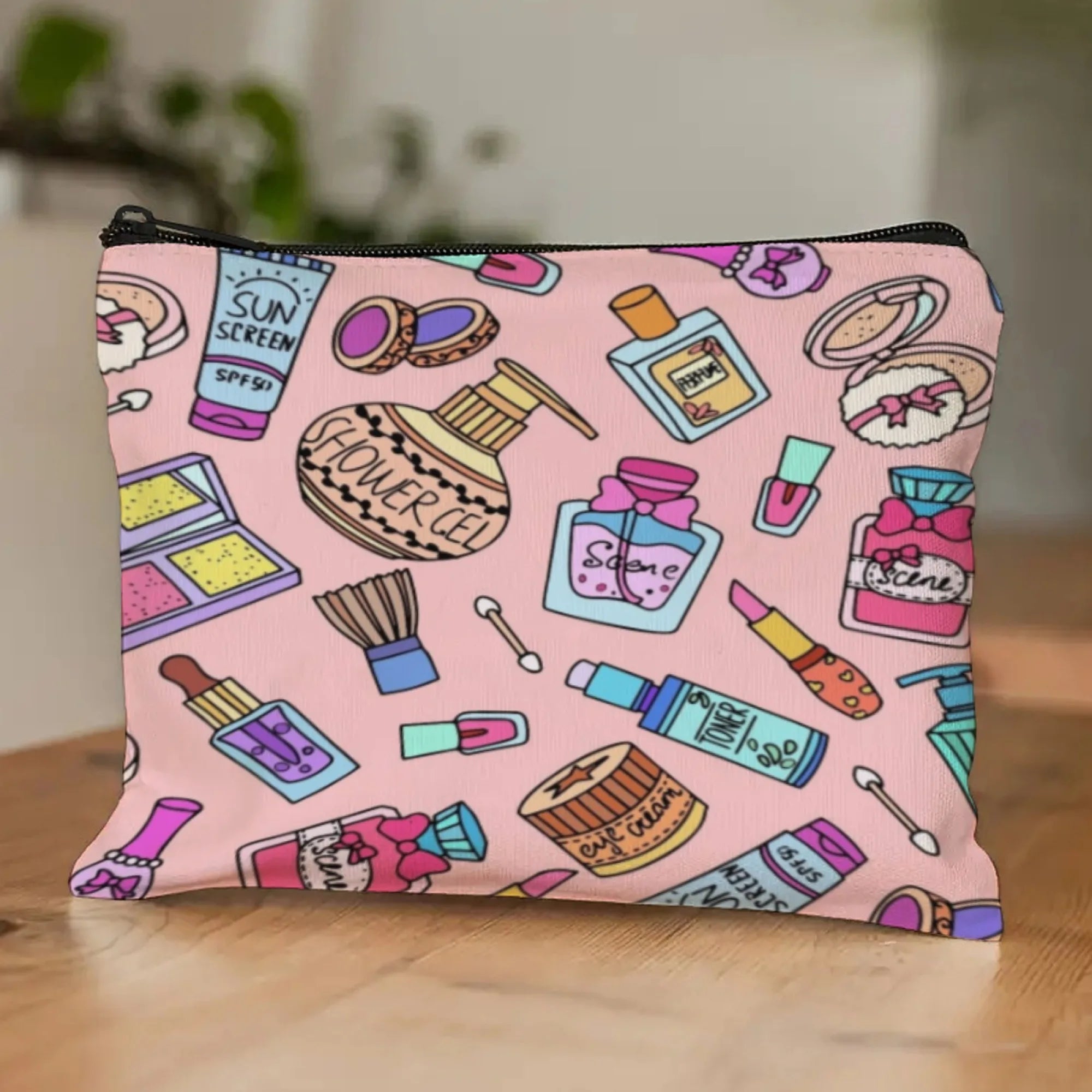Cute Cartoon Makeup Bag — Aesthetic Large Travel Cosmetic & Toiletry Organizer Pouch for Women and Girls