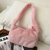Faux Fur Hobo Shoulder Bag - Plush Underarm Clutch Handbag for Women, Winter Baguette Purse