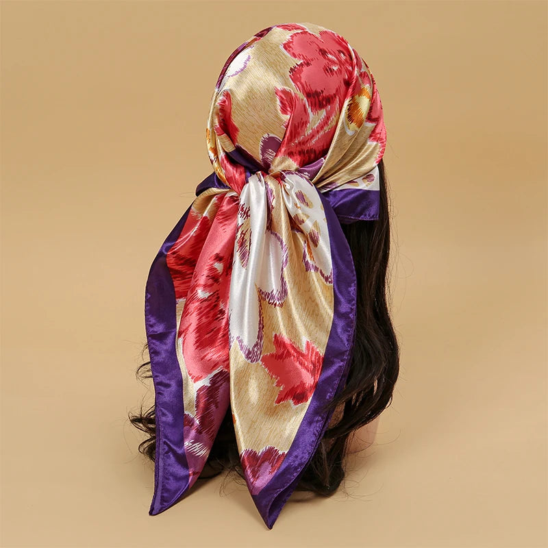 Satin-Feel Square Scarf 90 x 90 cm (35.4 x 35.4 in) – Satin-Look Polyester Hijab, Neckerchief, Shawl & Headscarf for Women