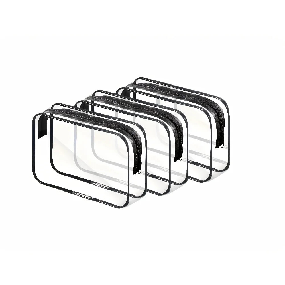 3-Piece Clear Travel Cosmetic Bag Set - Zippered PVC Toiletry & Makeup Organizers