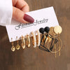 Gold Geometric Pearl Earrings Set — Vintage Metal Square & Round Dangle Studs for Women, Trendy Party Jewelry