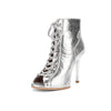 Genuine Leather Open-Toe Ankle Dance Boots for Women - Thin High Heel Jazz Sandals with Zip Closure