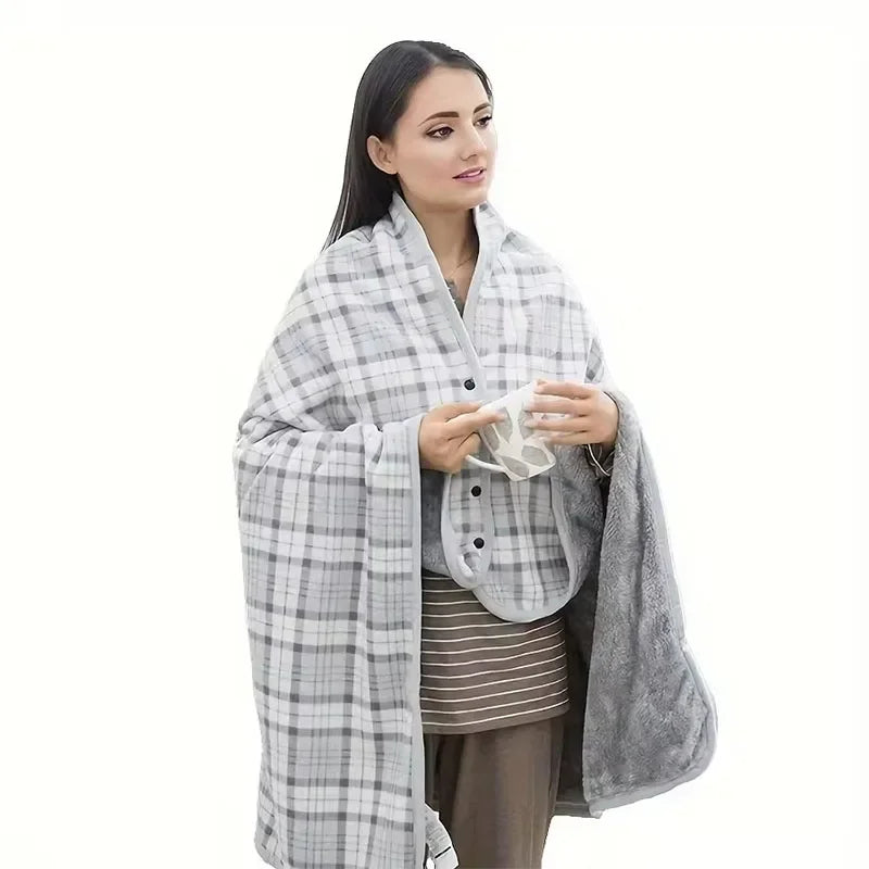 Women's Flannel Wearable Shawl Blanket – Cozy Shoulder Throw for Office, Travel & Home