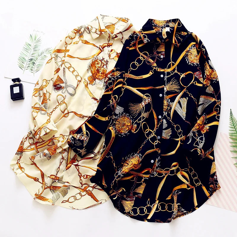 Vintage Button Front Jacquard Chiffon Long Cardigan Blouse - Loose Plus Size Top