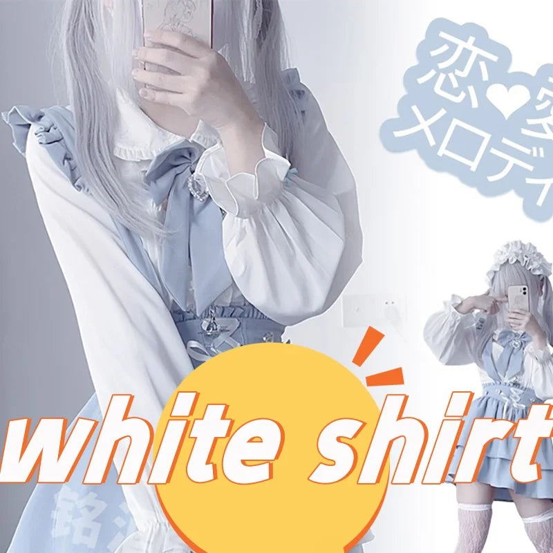 Kawaii Jirai Kei Lolita Y2K Japanese Style Blouse with Peter Pan Collar Long Sleeve Sweet Aesthetic Top for Women