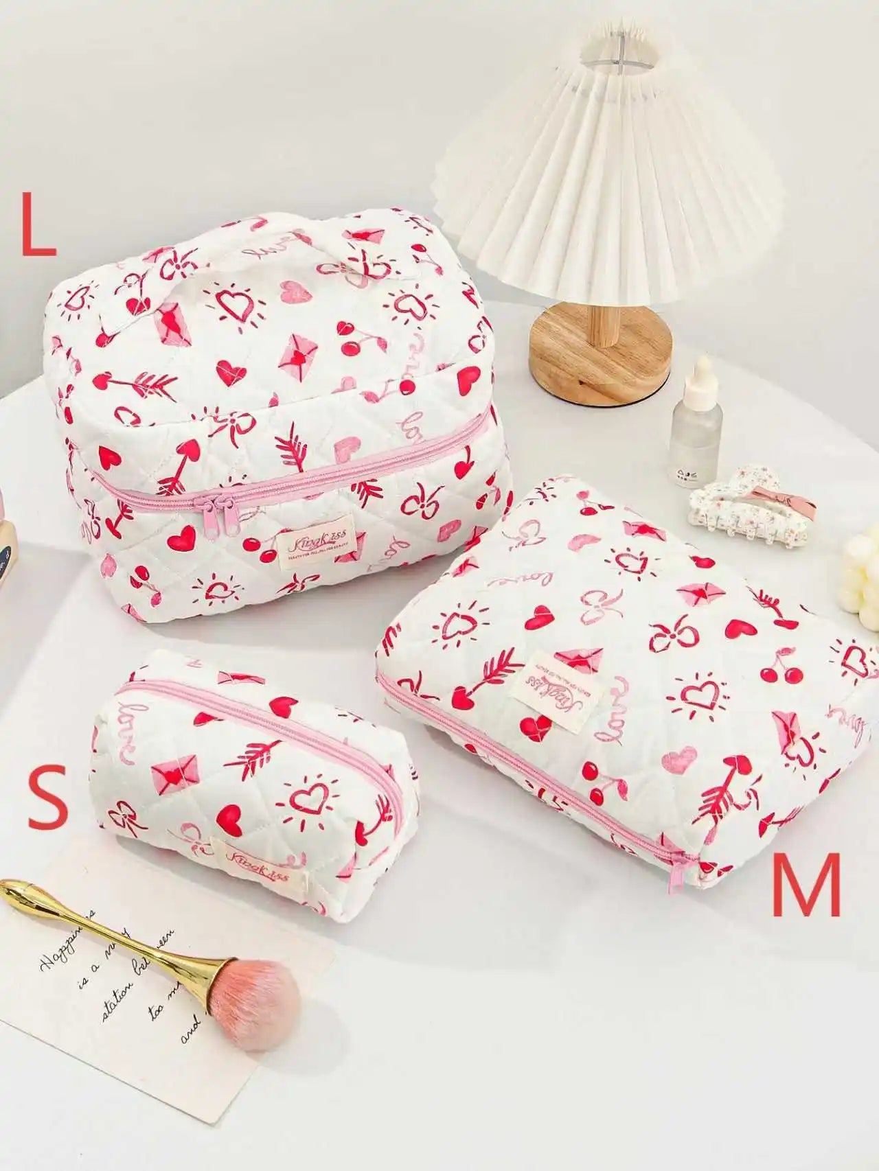 Quilted Cotton Makeup Bag – Zipper Cosmetic Organizer Box-Shaped Toiletry Case for Women & Girls