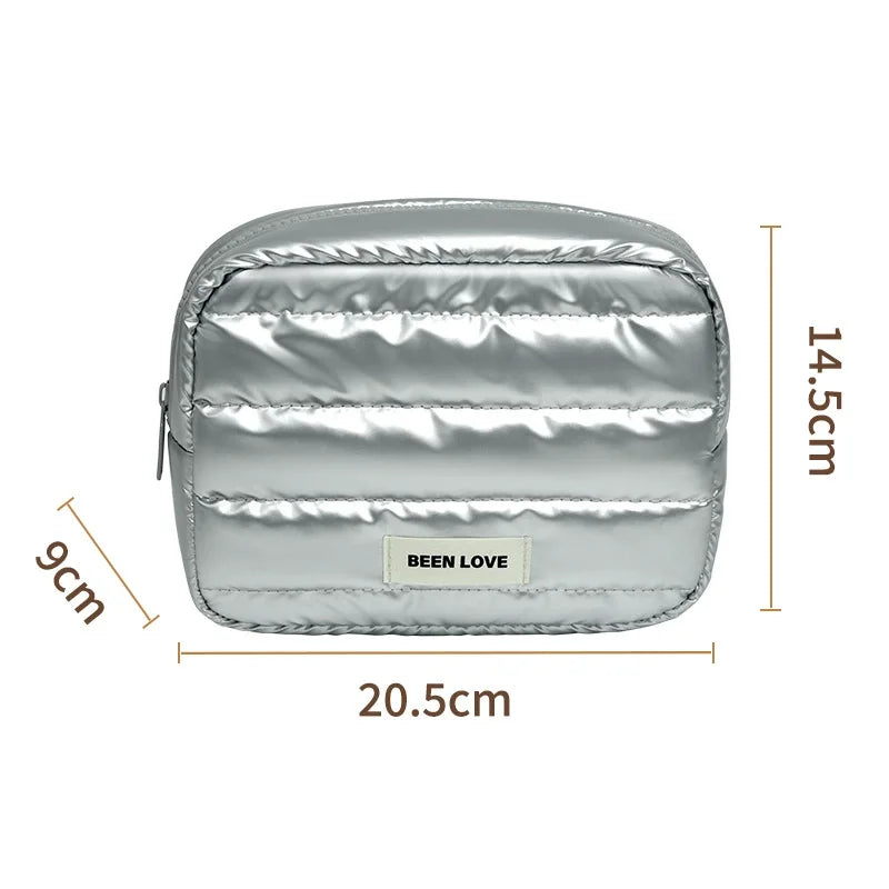 Pearlescent Silver Waterproof Makeup Bag Large Capacity Cosmetic Travel Organizer