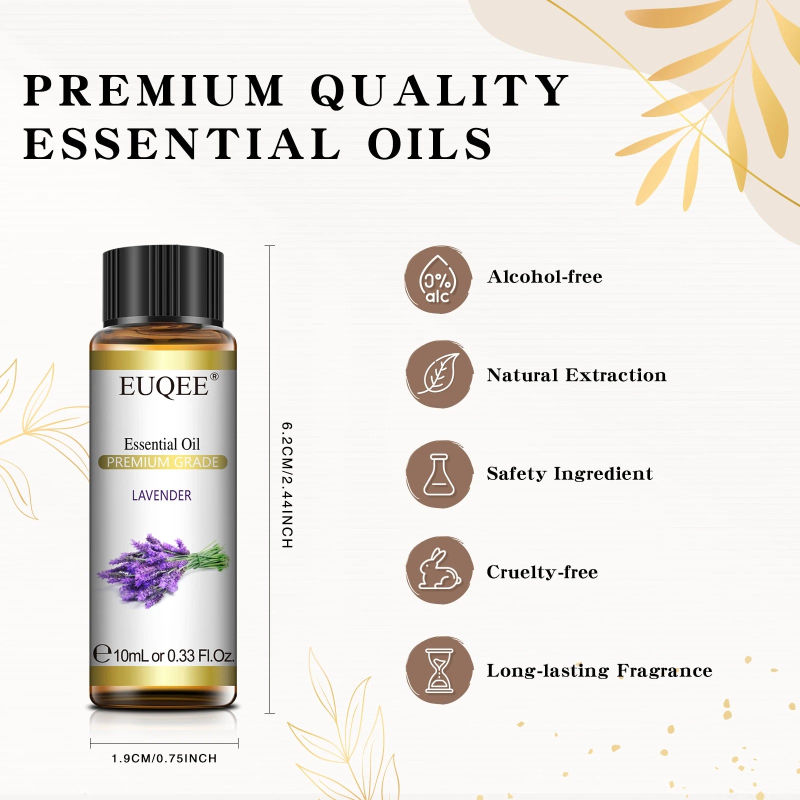 EUQEE 10ml Pure Essential Oil - Lavender, Jasmine, Eucalyptus, Vanilla, Sandalwood, Sweet Orange, Lemon, Oregano, Neroli