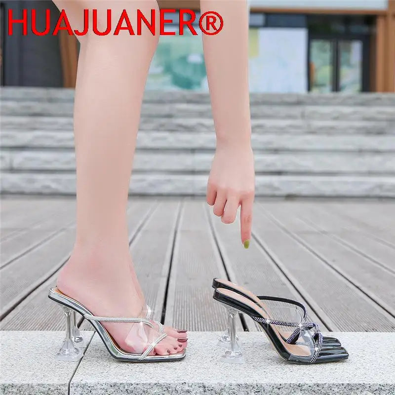 Transparent PVC High Heel Sandals with Crystal Accent – Clear Open Toe, Women Plus Size EU 35–46 (8 cm / 3.15 in Heel)