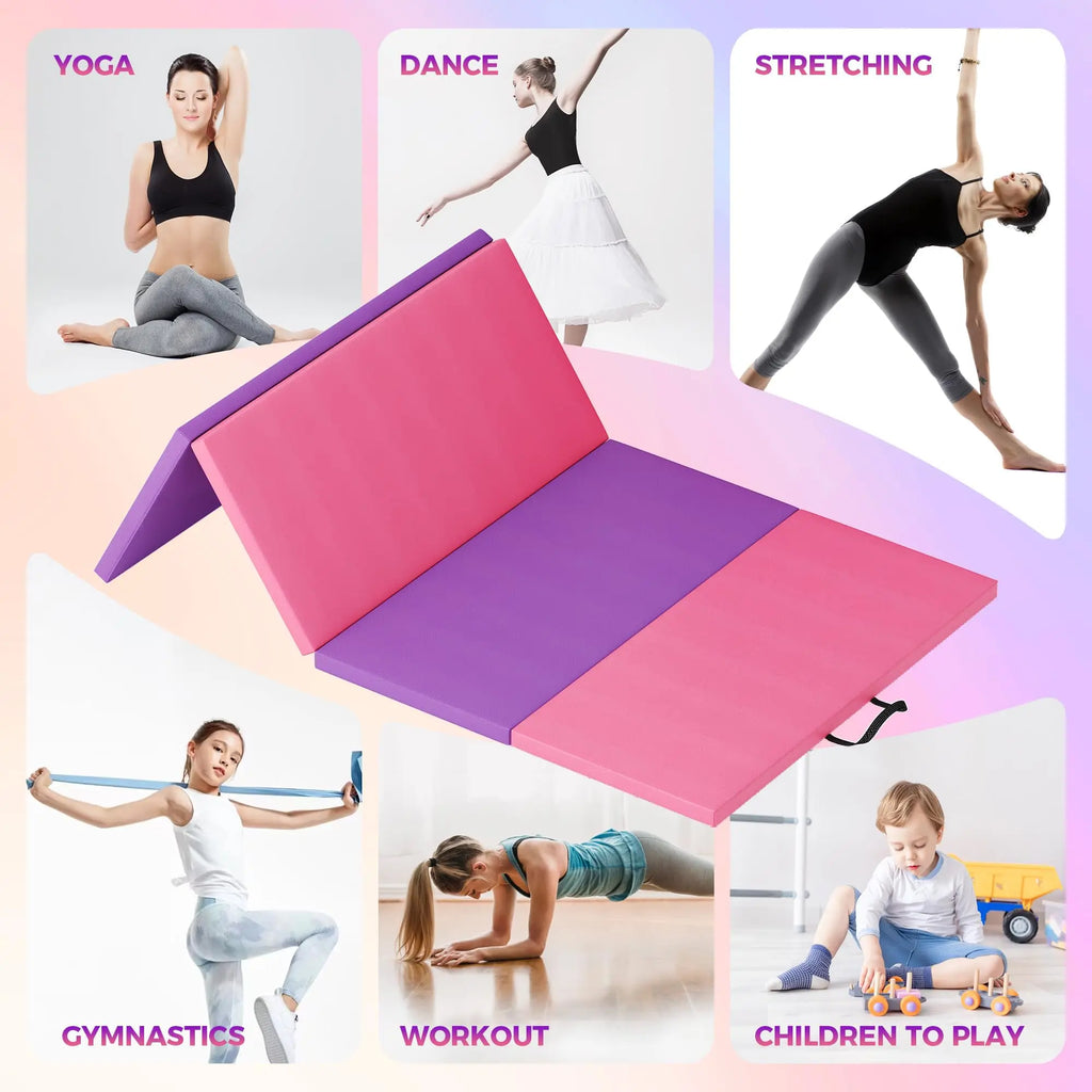 Folding Gymnastics Mat – Thick Portable Tumbling & Exercise Mat for Yoga Pilates Home Gym (Kids & Adults)