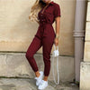 Women's Printed Belted Button-Front Collared Jumpsuit – Casual Office Capri (Ankle-Length)