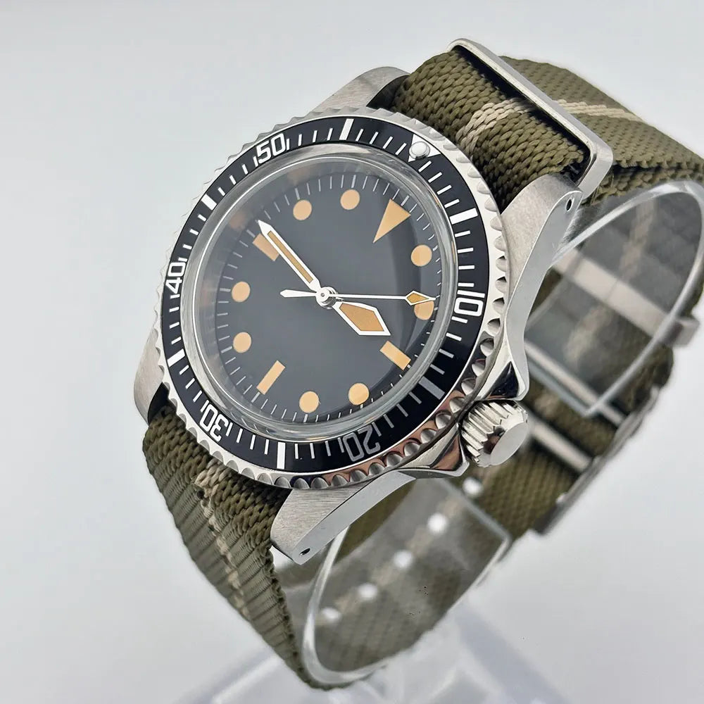 40mm Vintage 316L Stainless Steel Watch Case — 10BAR (100m/330ft) Water-Resistant, 20mm Nylon Strap Compatible, Fits Mechanical Movements