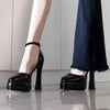 Women's Waterproof Patent PU Platform Sandals – 11 cm (4.3") Chunky Heel, Buckle Strap, White, EU 35-42