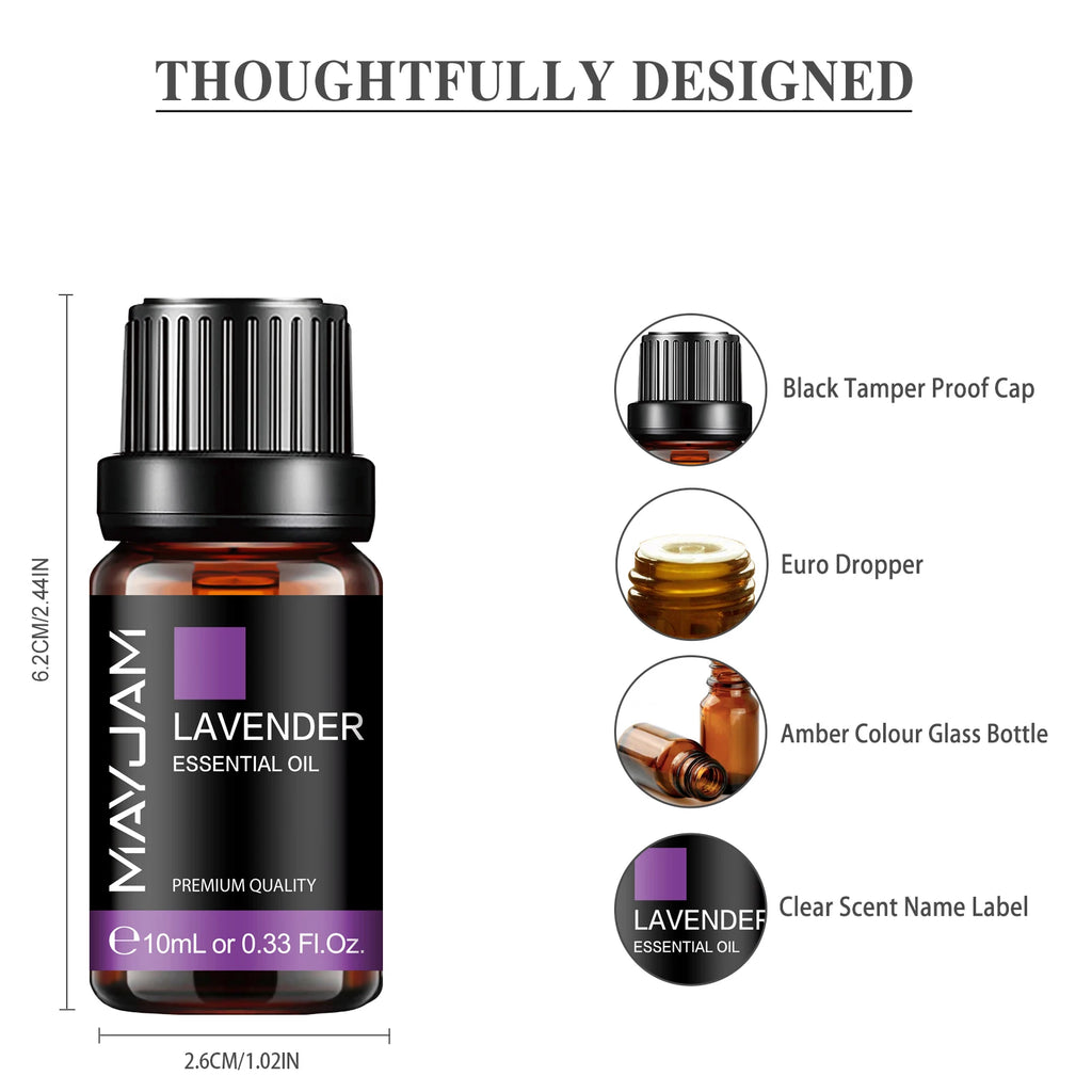 MAYJAM 10ml (0.34 fl oz) Pure Aromatherapy Essential Oil - Lavender, Jasmine, Eucalyptus, Vanilla, Sandalwood, Bergamot, Rosemary, Citronella, Cinnamon
