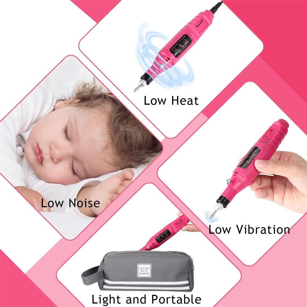 Electric Nail Drill Kit - Portable Professional Manicure & Pedicure Nail Sander, 20,000 RPM, 6 Bits & 6 Sand Bands