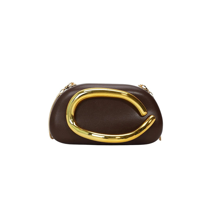 Women's PU Leather Metal-Handle Clutch — Removable Strap Crossbody Evening Bag for Wedding & Party