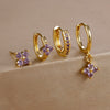 4-Piece Cubic Zirconia Flower Hoop Earrings Set - 18K Gold Plated Stainless Steel, 8 mm (0.31 in) Hoops for Women