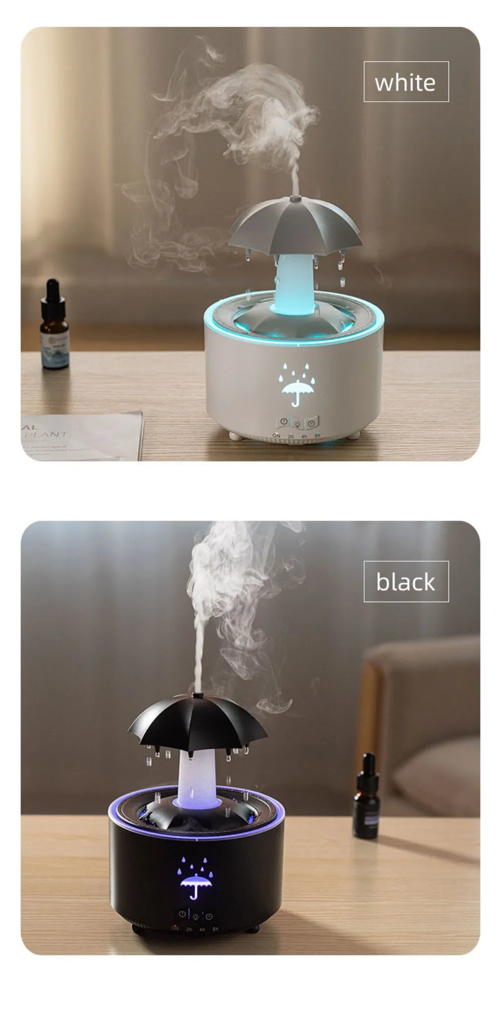 Remote-Controlled Aroma Diffuser Humidifier with RGB Night Light – UFO, Raindrop & Christmas Tree Designs for Home & Office