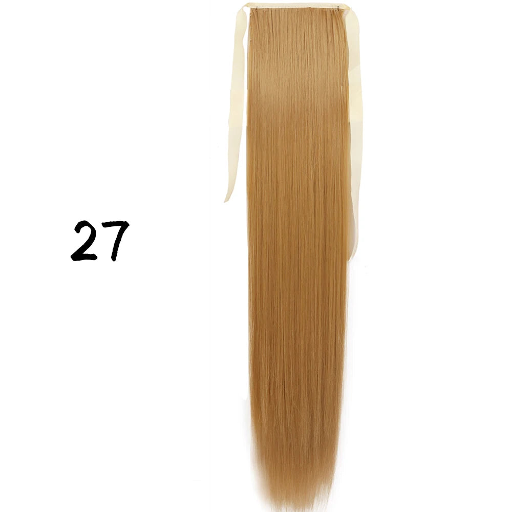 Wrap-Around Clip-In Ponytail Hair Extension 22-34 in (56-86 cm) Long Straight Heat-Resistant Synthetic Blonde Brown