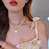 Pearl Bead Choker Necklace Gold Link Chain Ball Pendant - K-Pop Goth Collar for Women